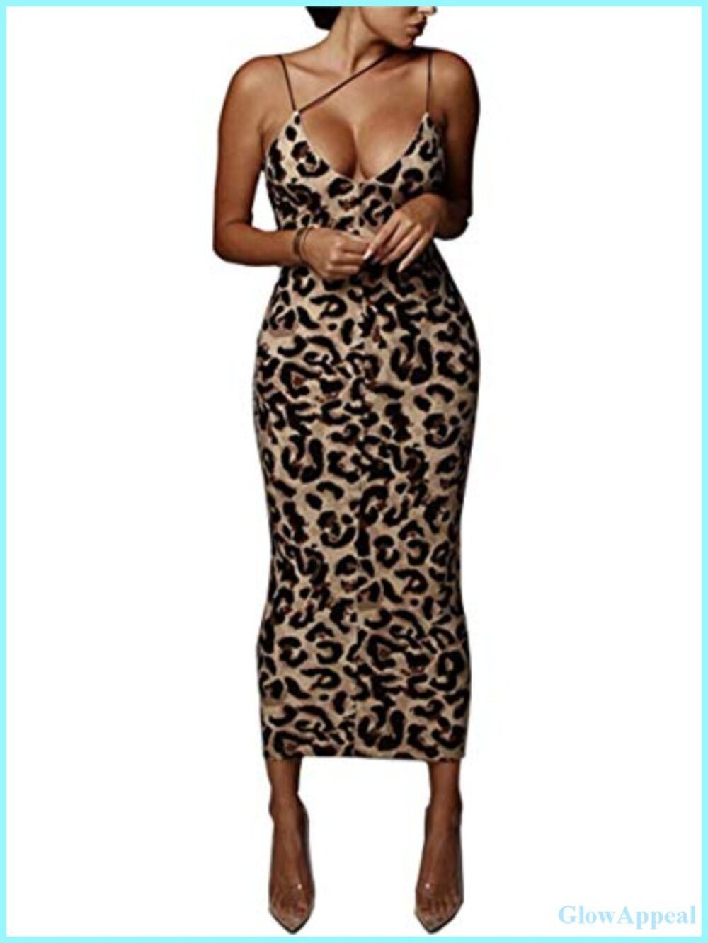Sexy Asymmetrical Spaghetti Strap Bodycon Midi Club Dress